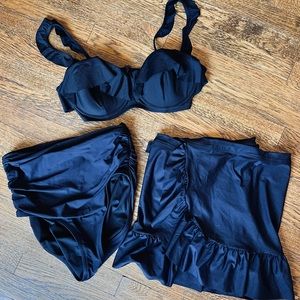 J. Crew Black 2 Piece Ruffle Swimsuit with Coverup Skirt S/XS